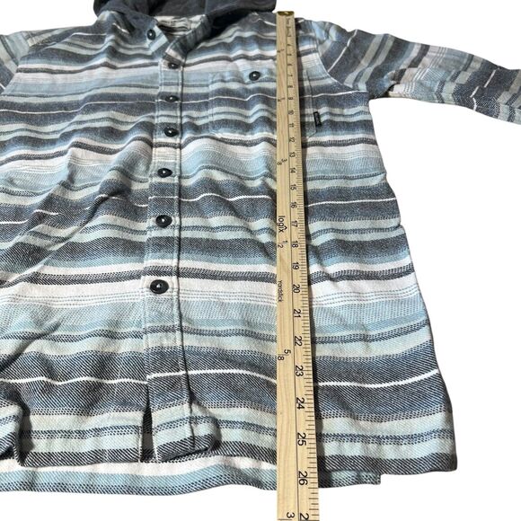 Billabong Hooded Flannel Shirt Mens Medium Blue Long Sleeve Button Striped Baja - Picture 6 of 9